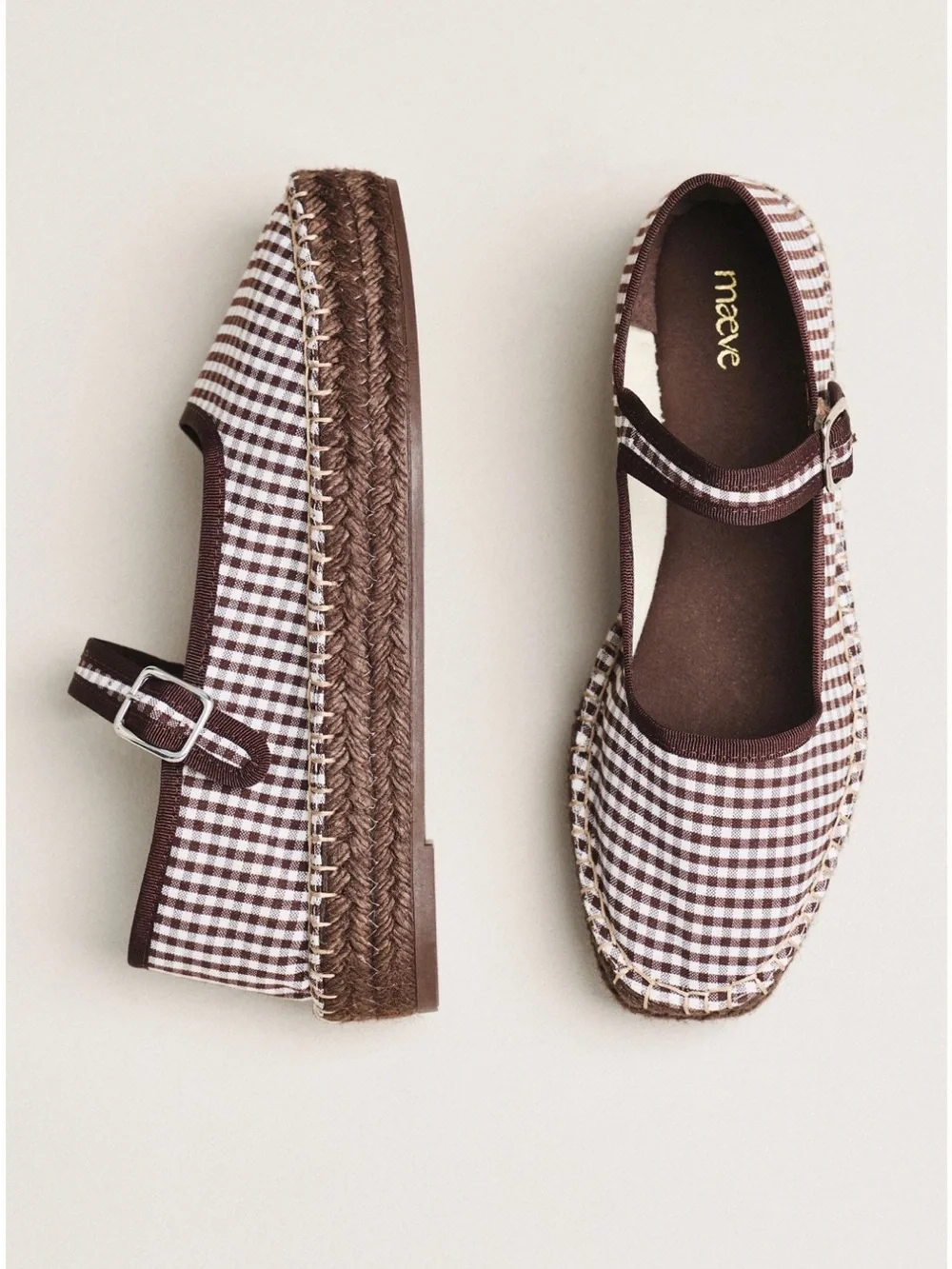 NEW Anthropologie Maeve Gingham Mary Jane Espadrille Flats Size 40